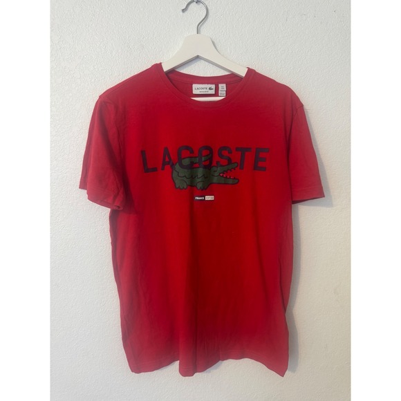 Lacoste Graphic Logo T-Shirt France EST 33 Regular Fit Red‎ Men's USM - Picture 1 of 6